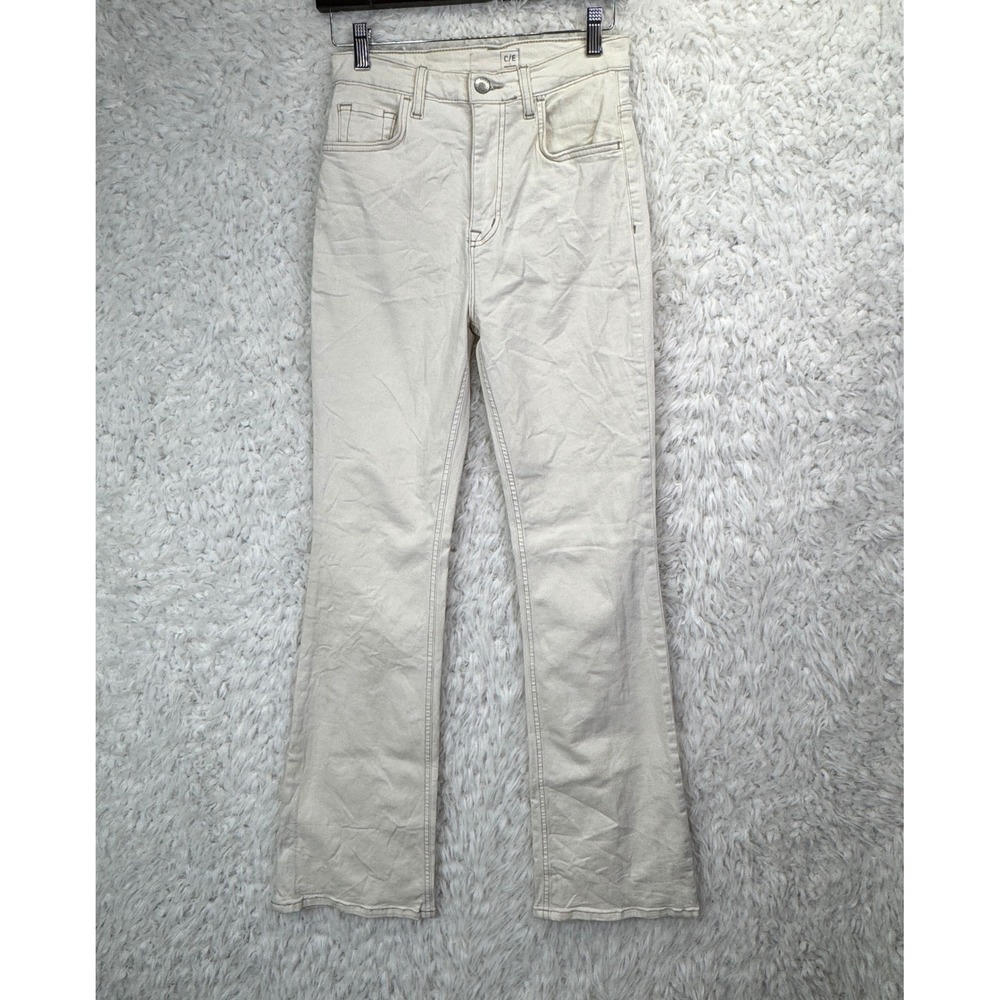Current Elliott Flare Jeans 26 Cream High Rise Boho Minimalist Neutral Chic
